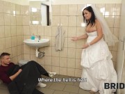 Preview 4 of BRIDE4K. Brunette wife gets her hairy vagina licked and penetrates in the WC