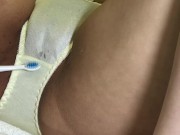Preview 4 of Perverted slut masturbates with a toothbrush. Big stains on my pants
