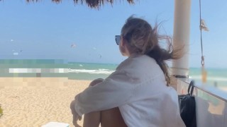 Teen Girl from the Beach makes a Food Fetish right on Dick and Sucks with moans, Blowjob POV
