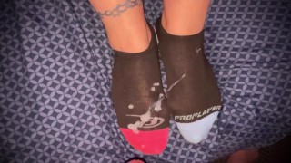 Cumming on her socks again