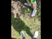 Preview 3 of unexpected blowjob behind a public park quick cumshot cum in mouth
