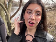 Preview 5 of I want to walk through the park with cum on my face! Cum on my face! - Public Cumwalk
