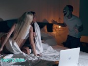 Preview 1 of OH FUCK scary movie night turns into hot threesome sex