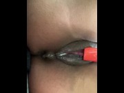 Preview 1 of lighter in pussy makes ebony squirt all over car