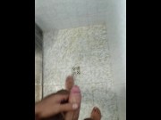 Preview 1 of Exhibitionist handjob in the shower, enjoying lots of cum