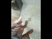 Preview 2 of Exhibitionist handjob in the shower, enjoying lots of cum