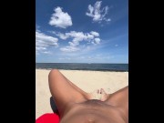 Preview 3 of public pussy flashing at the nude beach spreading my legs open when people walk by