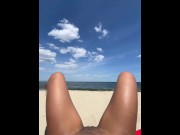 Preview 4 of public pussy flashing at the nude beach spreading my legs open when people walk by