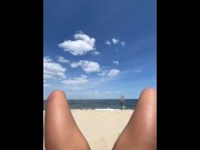 Preview 6 of public pussy flashing at the nude beach spreading my legs open when people walk by