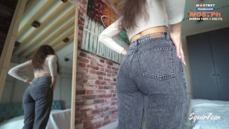 Cunning Stepfather fucked his hot naive Stepdaughter through ripped jeans
