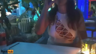 Milf in bar has big tit exposed, nipple in plain sight