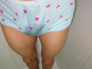 Preview 4 of Desperate pissing blue pantyhose, I end up totally wet, drink my urine