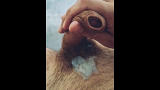 Micro penis become big hard cock and cum over dick hair
