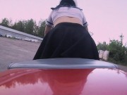 Preview 2 of Public Adventures: School Girl Riding Motorcycle Without Panties In Short Skirt (Pussy Dripping)