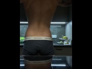 Preview 5 of Muscular guy shows off his body and his dick in the kitchen