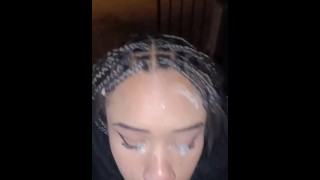 TEEN COLLEGE GIRL WITH BRAIDS TAKES A FACIAL IN PUBLIC