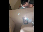 Preview 5 of Cruising young guy gets fucked bareback in public college bathroom by stranger and cums inside