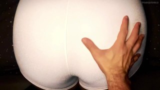 Hot BBW in WHITE LEGGINGS lets her friend JERK OFF, put his DICK in her PUSSY and CUM CREAMY