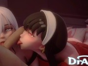 Preview 5 of Yor Forger and Fiona Frost Having a threesome with Loid Forger Double Blowjob Sex Hentai Dragk