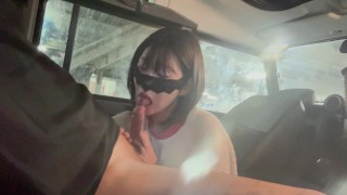 Japanese girlfriend gives me Hot blowjob in a car with cum swallowing
