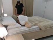Preview 2 of Slutty wife gives blowjob to plumber in front of husband in bed