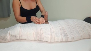 Part2 MUMMIFIED Handjob with interruption of cum for two minutes.