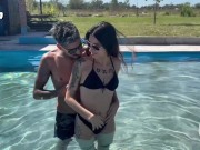 Preview 1 of swimming pool party with my girlfriend DAIANAABRIL, we almost got caught!