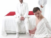 Preview 1 of MasonicBoys Ethan Tate fucked raw by suited DILF in religious ritual