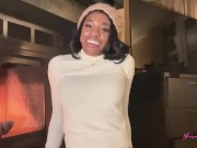 Preview 2 of Black babe Nicole Kitt masturbates and squirts in front of the fireplace during horny ski weekend