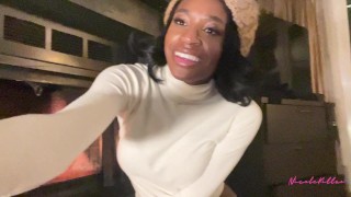 Black babe Nicole Kitt masturbates and squirts in front of the fireplace during horny ski weekend